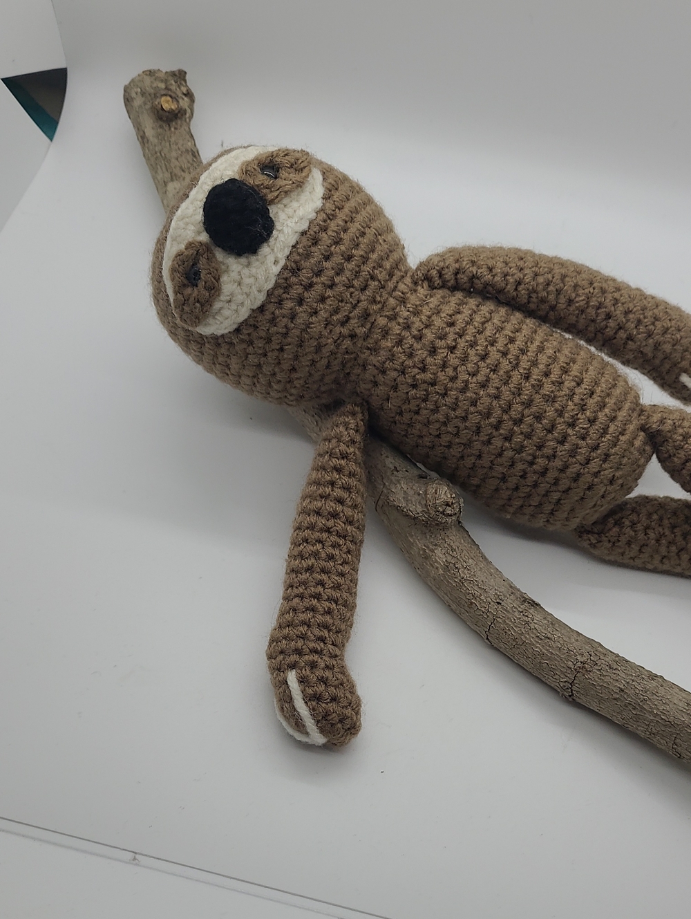 Plush Crochet Sloth Small Pet Toy - Brown and Cream